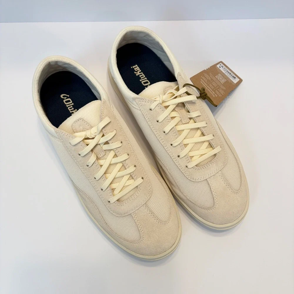 NEW OluKai Punini Mens White Sand Mesh Suede Drop-In Heel Sneakers  10.5M Casual